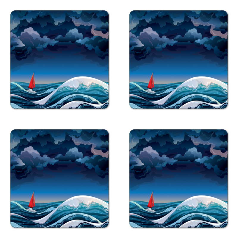 Night Seascape Boat Coaster Set Of Four