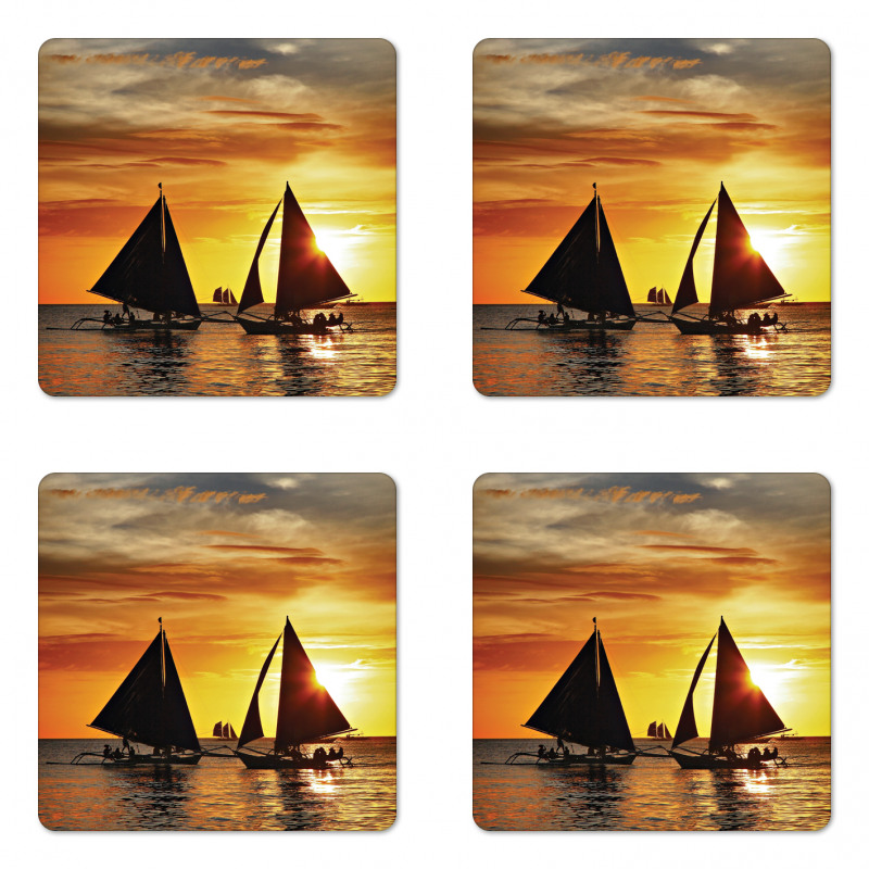 Romantic Sunset Sail Coaster Set Of Four