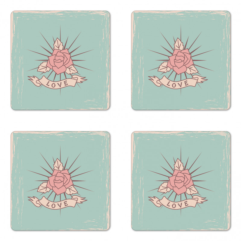 Vintage Rose and Love Coaster Set Of Four