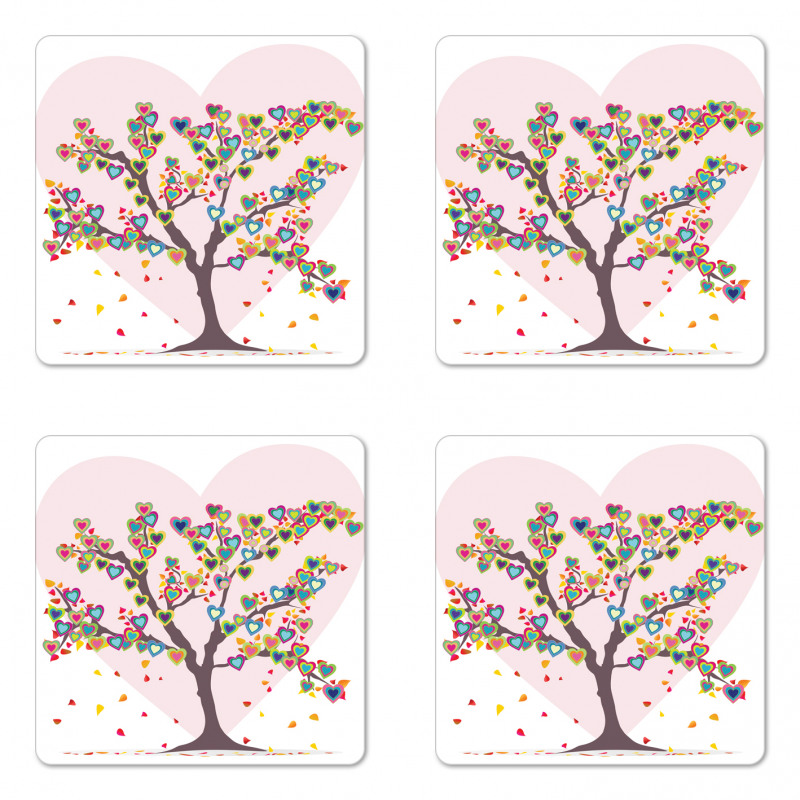 Tree with Leaves Floral Coaster Set Of Four