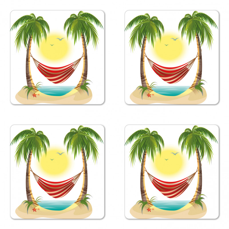 Hammock Between Palms Coaster Set Of Four