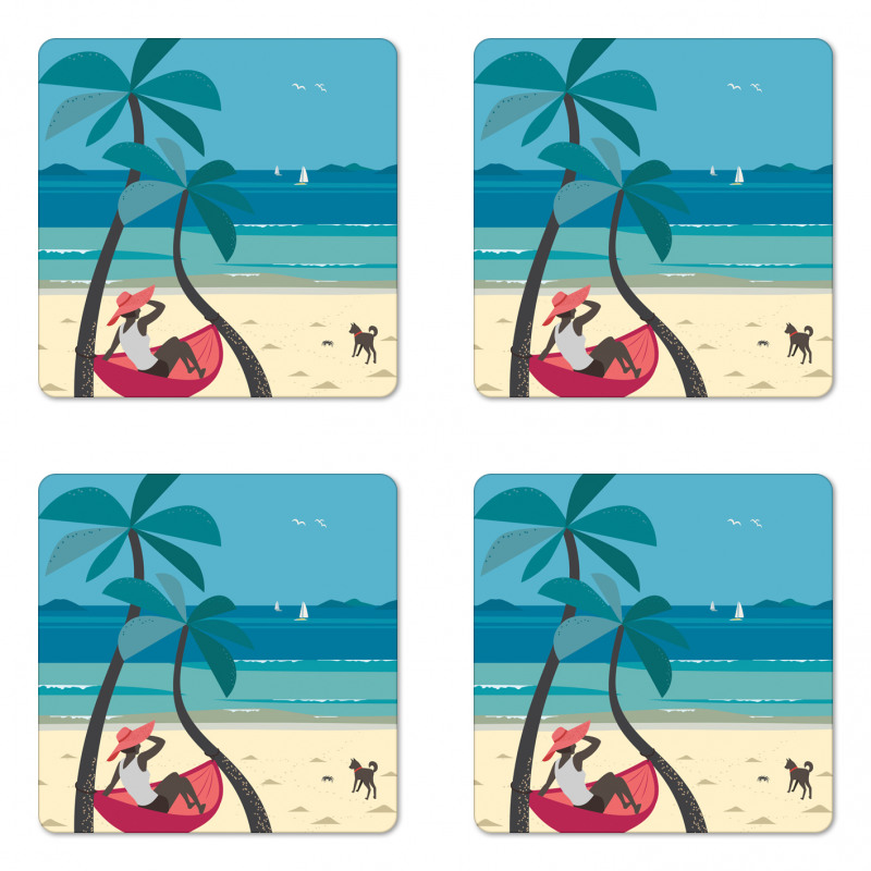 Girl on Hammock Palms Coaster Set Of Four