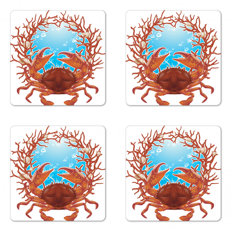 Seashells and Red Coral Coaster Set Of Four