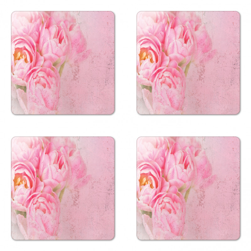 Grungy Tilt Flowers Coaster Set Of Four