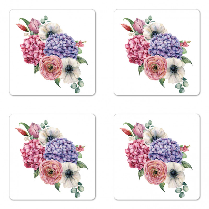 Hydrangea Mix Bouquet Art Coaster Set Of Four