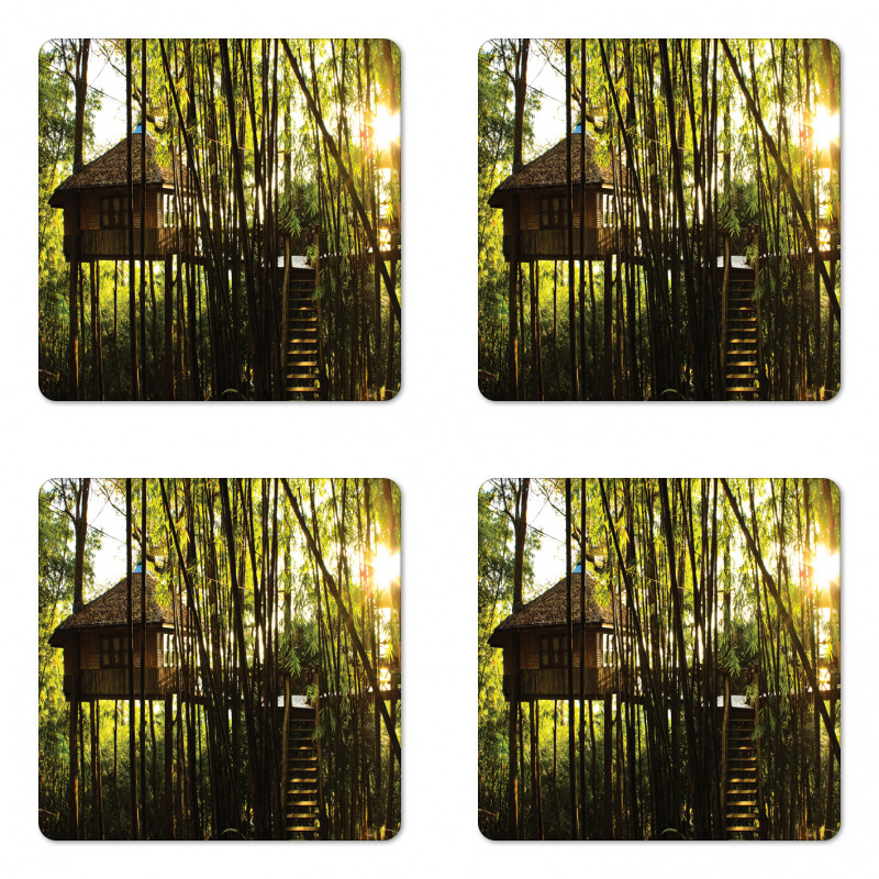 Hut in Idyllic Forest Coaster Set Of Four