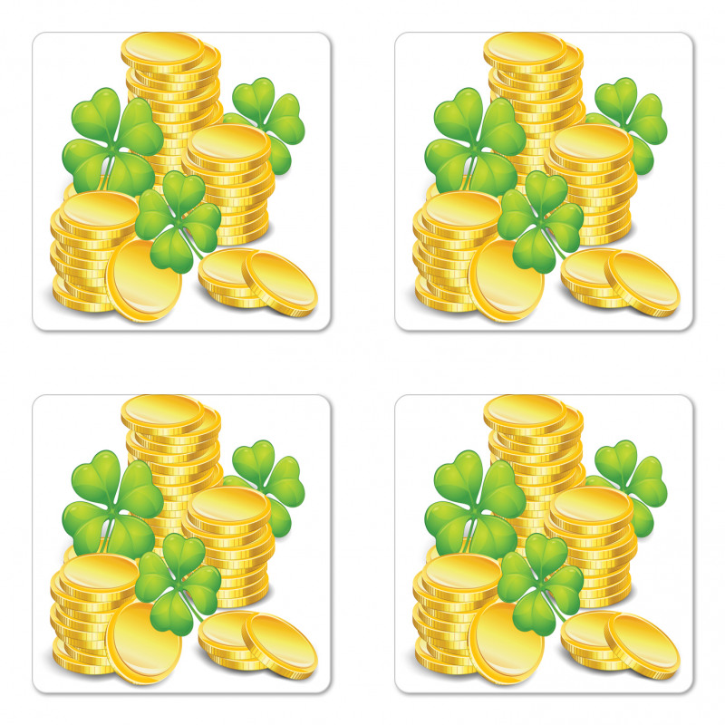 Coins and 4 Leaf Shamrock Coaster Set Of Four
