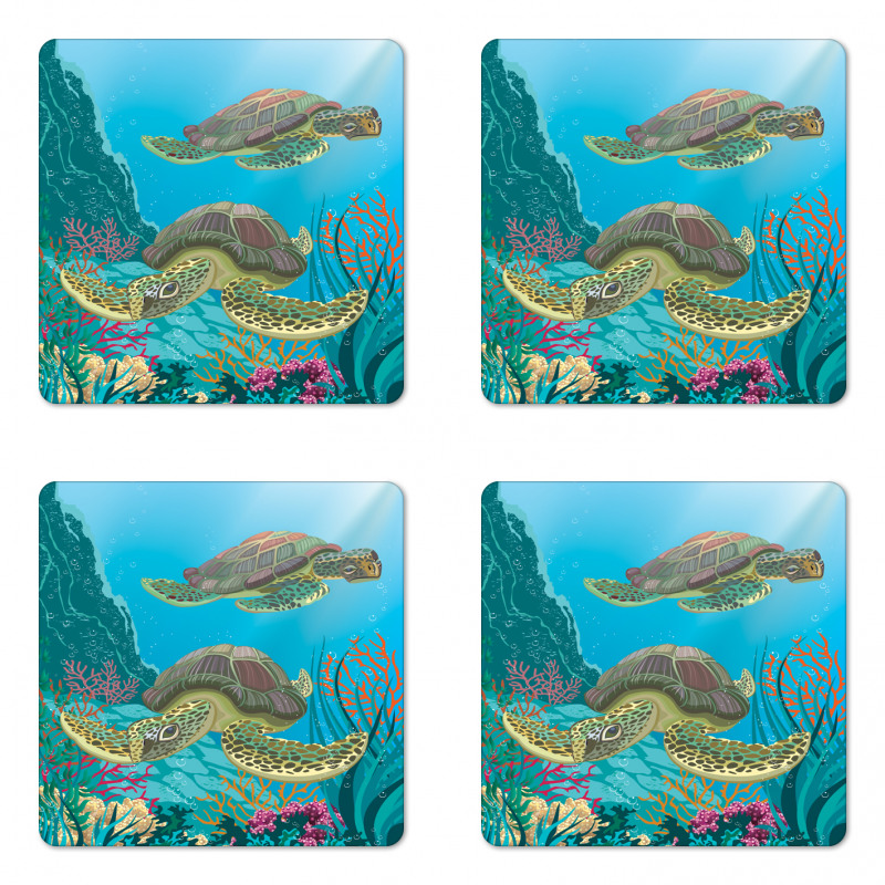 Sealife Turtles Aquatic Coaster Set Of Four