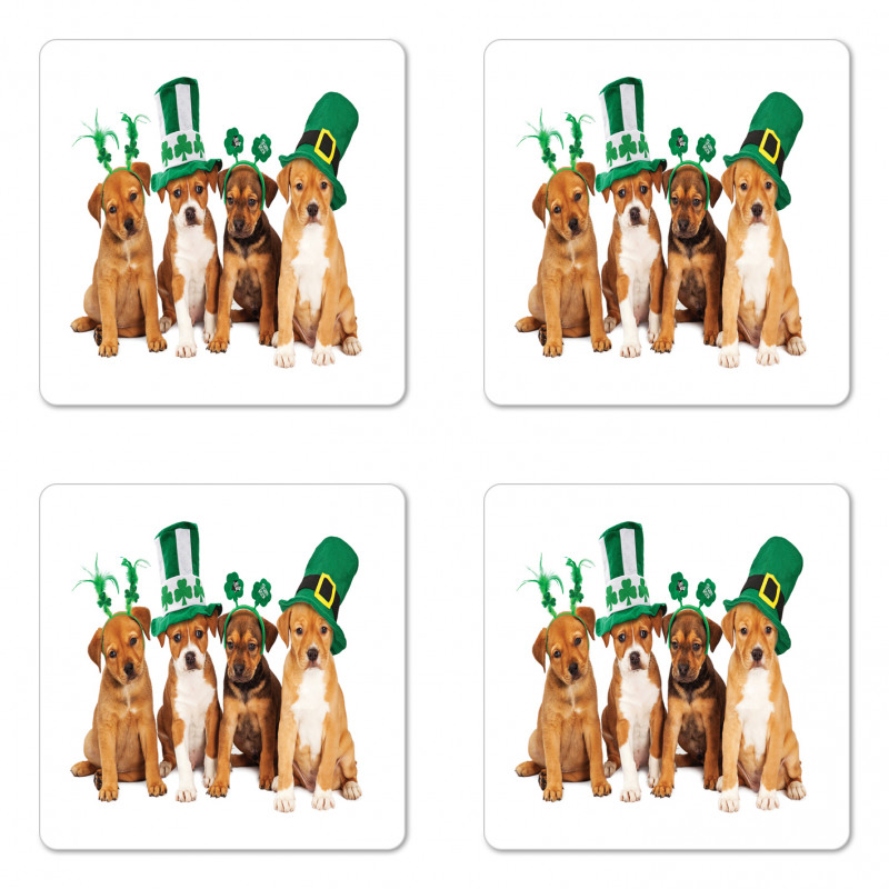 Puppies with Irish Hat Coaster Set Of Four