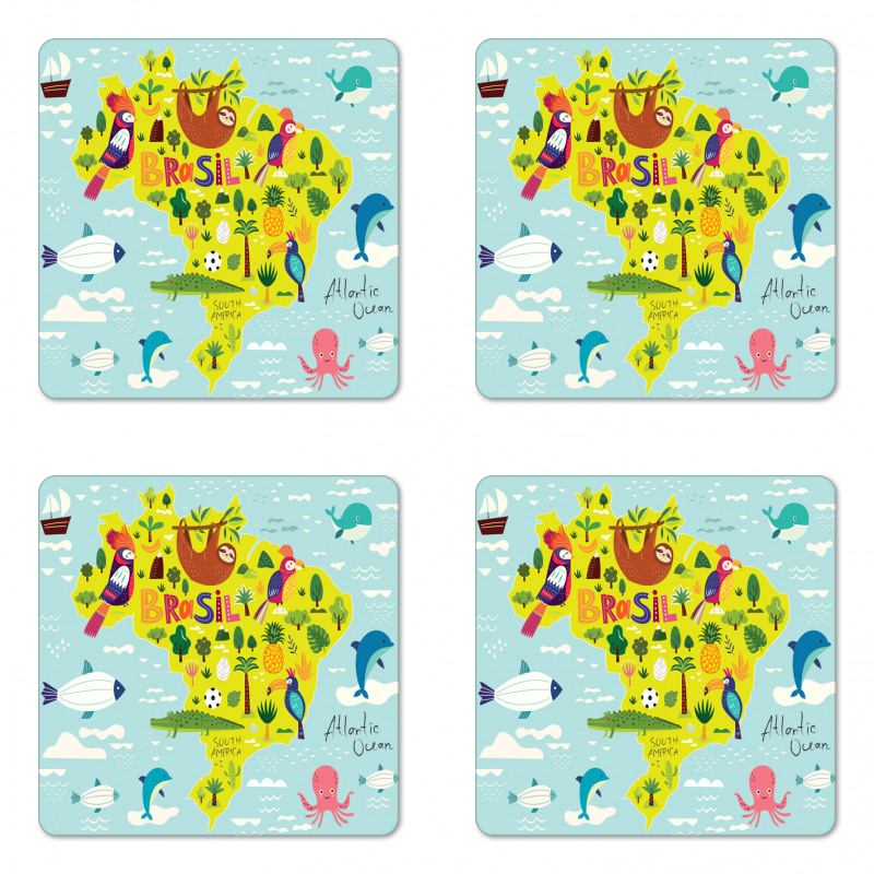 Brasil Map Symbolic Items Coaster Set Of Four