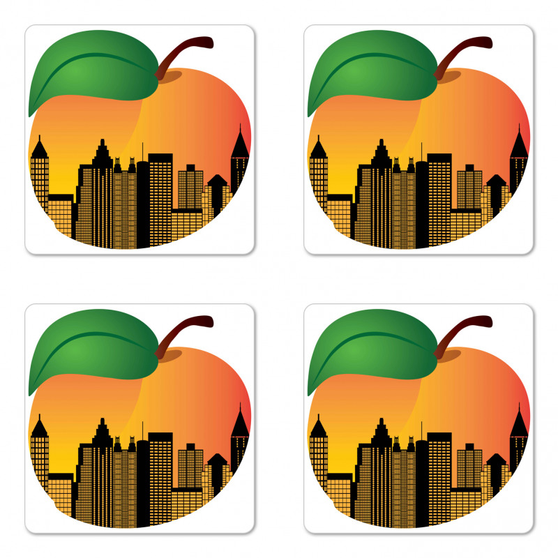 City Skyline in a Peach Coaster Set Of Four