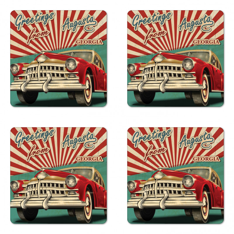 Grunge Retro Car Sunburst Coaster Set Of Four