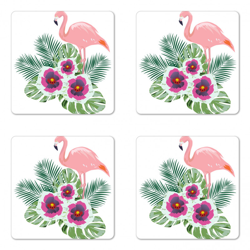 Flamingo Tropical Bouquet Coaster Set Of Four