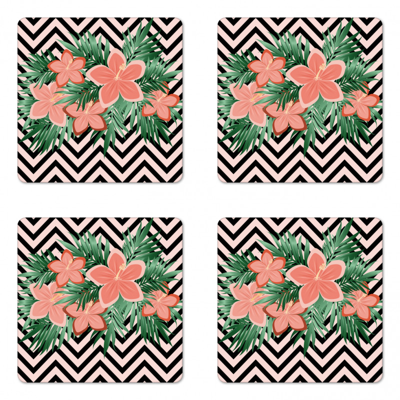 Floral Blossom on Chevron Coaster Set Of Four