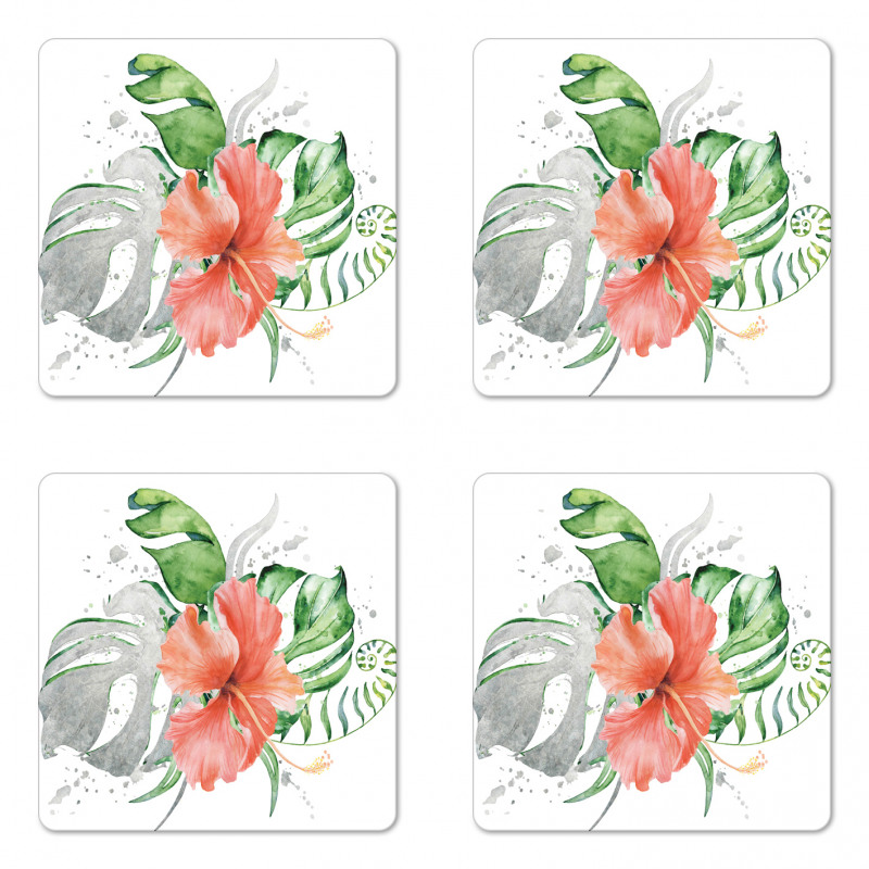 Grunge Watercolor Flower Coaster Set Of Four