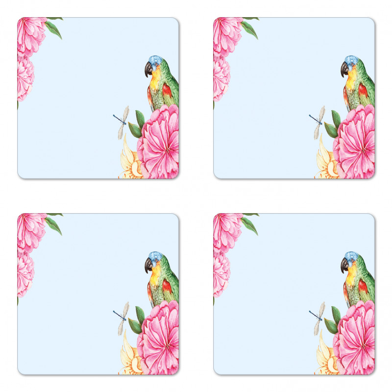 Watercolor Parrots Coaster Set Of Four