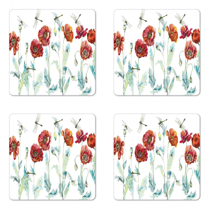 Watercolor Poppies Coaster Set Of Four