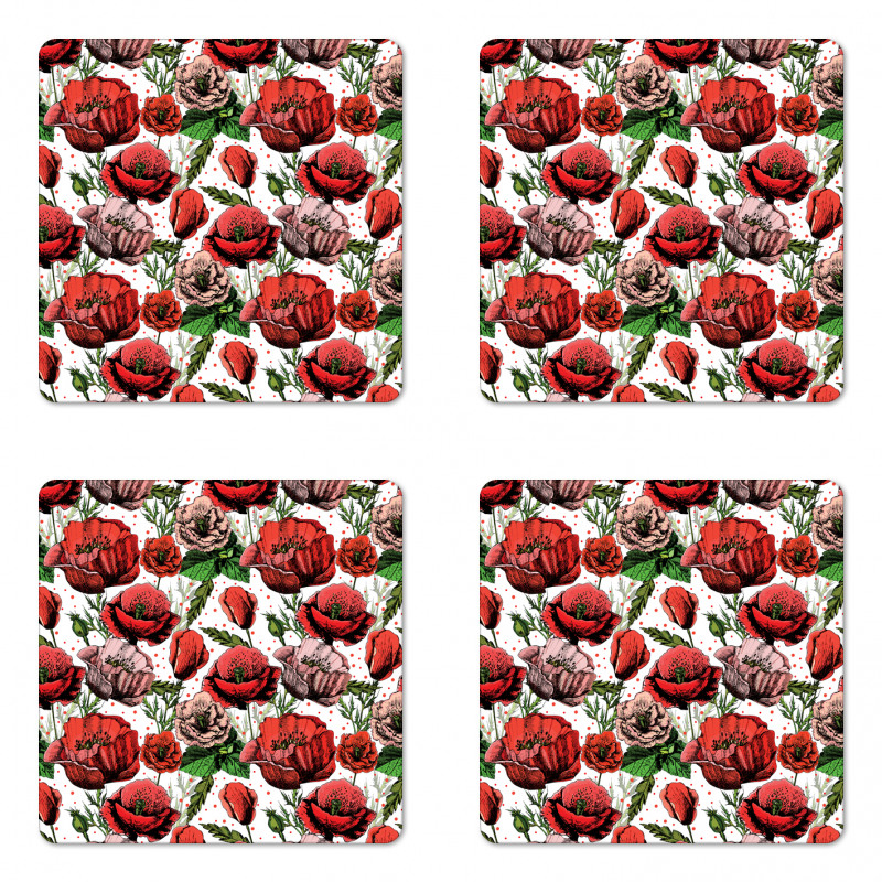 Colorful Petals Polkadots Coaster Set Of Four