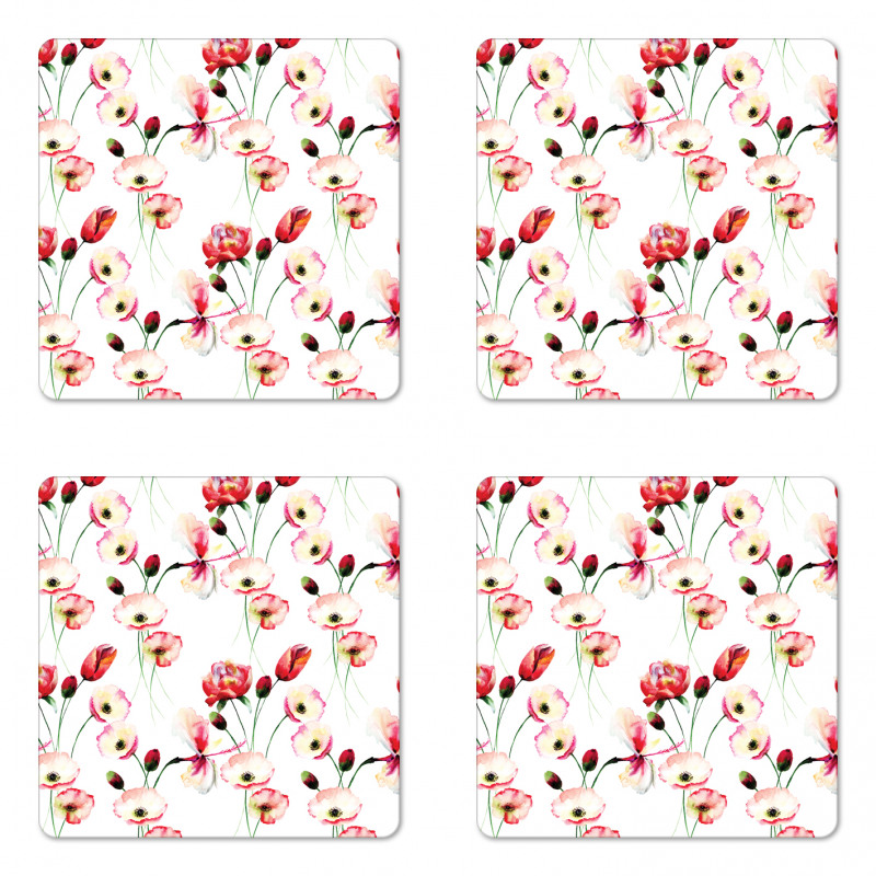 Poppy Flowers Branches Coaster Set Of Four