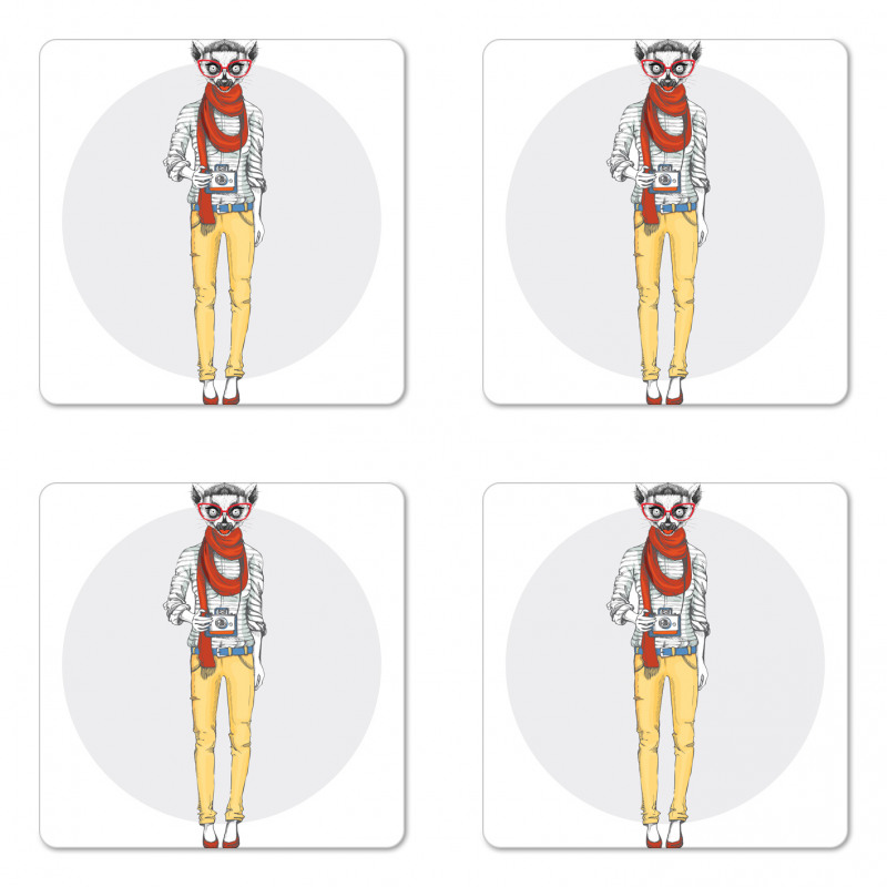 Hipster Style Animal Cartoon Coaster Set Of Four