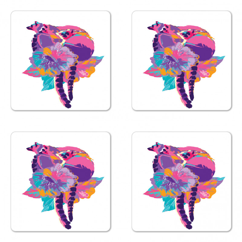 Abstract Madagascar Monkey Coaster Set Of Four