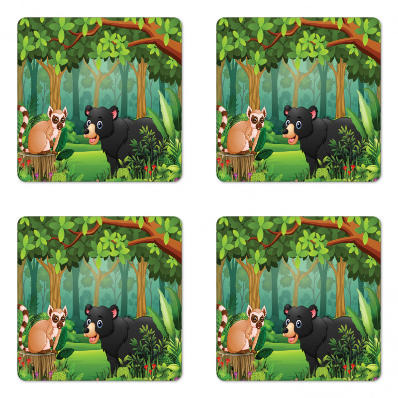 Wild Forest Life Bear Cartoon Coaster Set Of Four