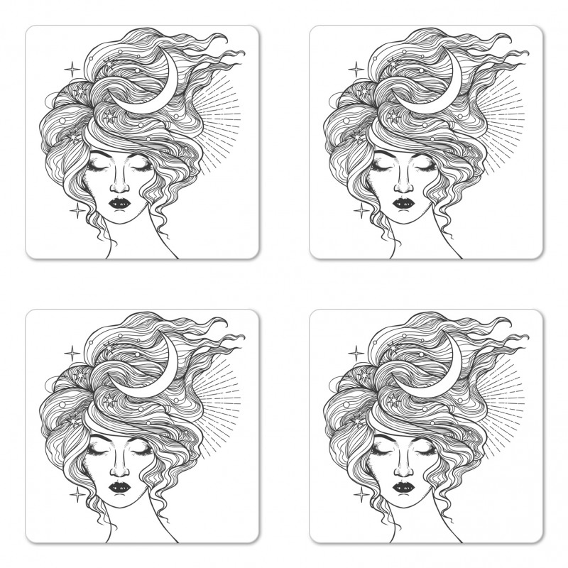 Modern Woman Starry Hair Coaster Set Of Four