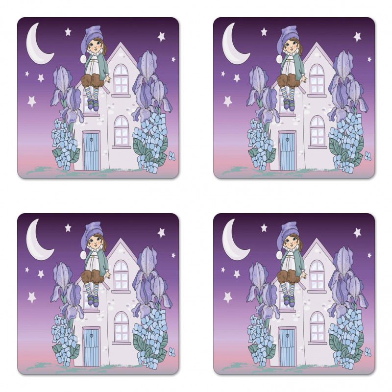 Nursery Dwarf Sits on House Coaster Set Of Four