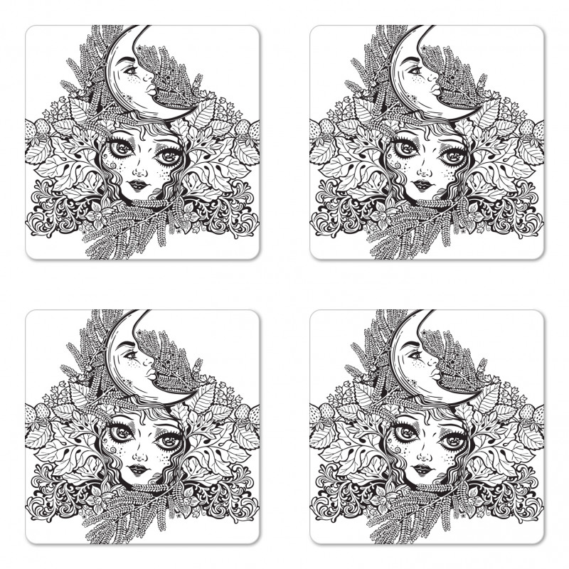 Girl Crescent Sketch Art Coaster Set Of Four