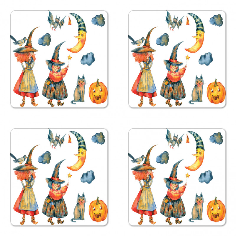 Pumpkin Crescent Cat Coaster Set Of Four