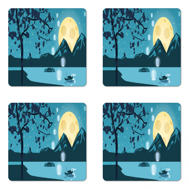 Night Landscape Moon Coaster Set Of Four