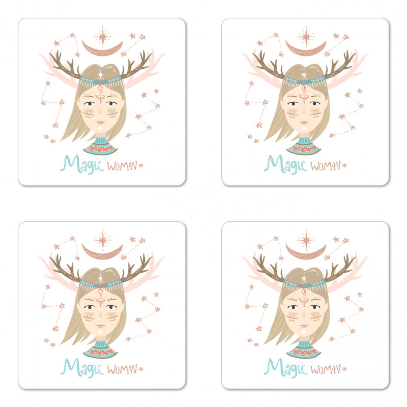 Magic Woman Elk Horns Coaster Set Of Four