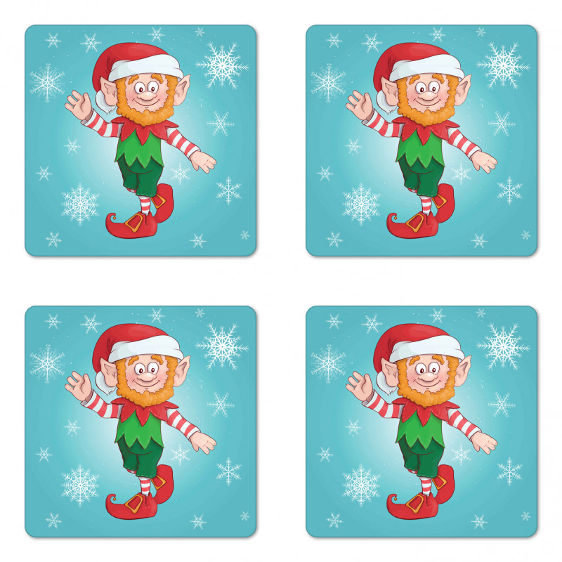 Little Man Dwarf and Snowflakes Coaster Set Of Four