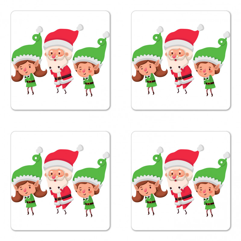 Young Girl and Boy Santa Claus Coaster Set Of Four