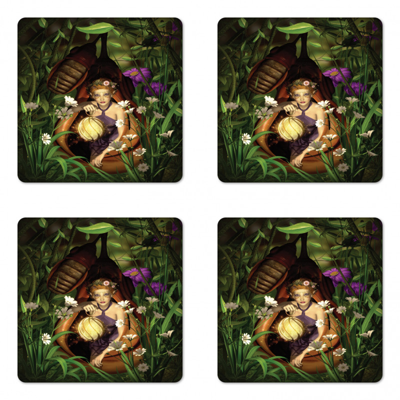 Elf with Green Lantern Coaster Set Of Four