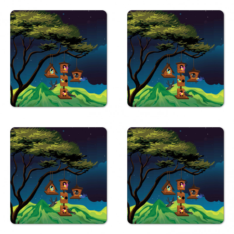 Fly Animals Nest Cartoon Coaster Set Of Four