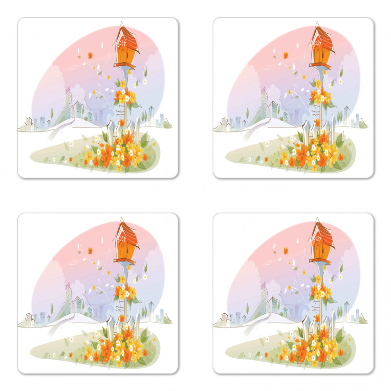 Floral Nest of Birds Coaster Set Of Four