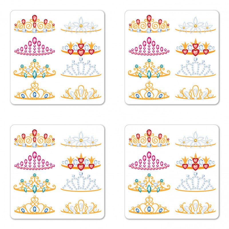 Golden Gemstones Tiaras Coaster Set Of Four