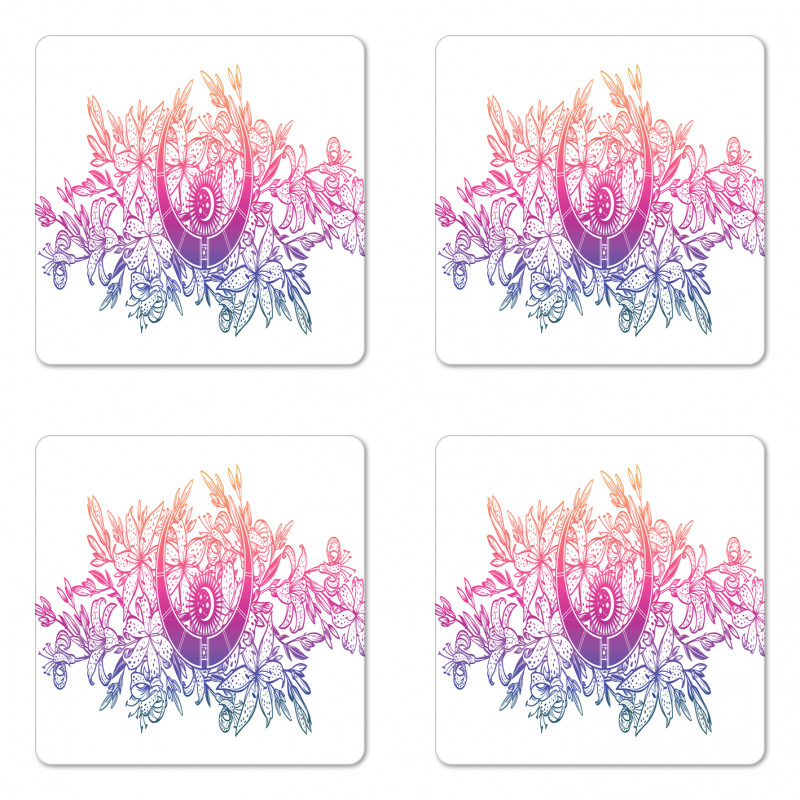 Lily Flowers and Crescent Coaster Set Of Four