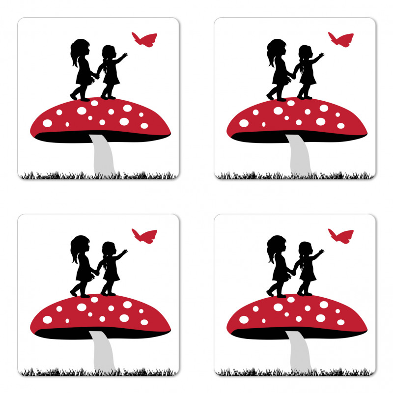 Little Girls on Toadstool Coaster Set Of Four