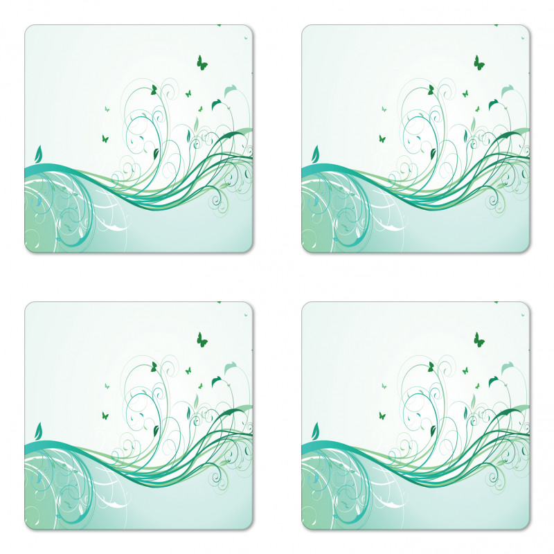 Curvy Lines Wave Flowers Coaster Set Of Four