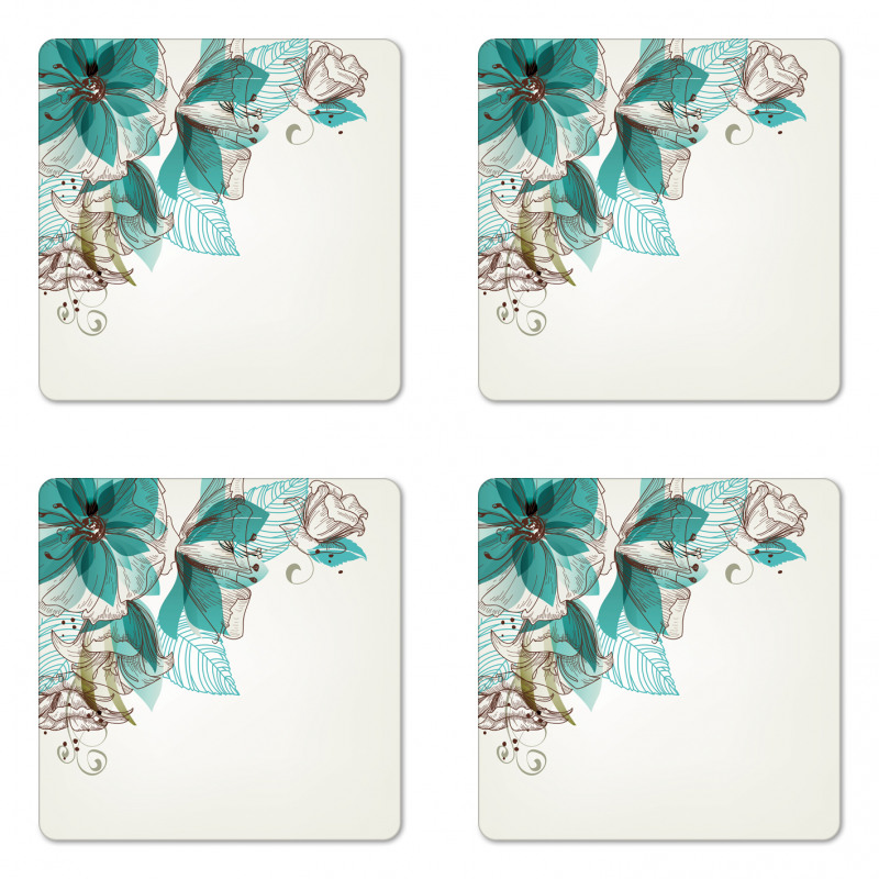 Flowers Buds Leaf Coaster Set Of Four