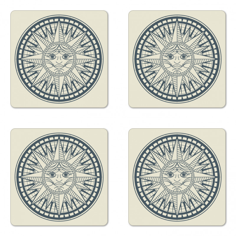 Retro Sun Compass Coaster Set Of Four