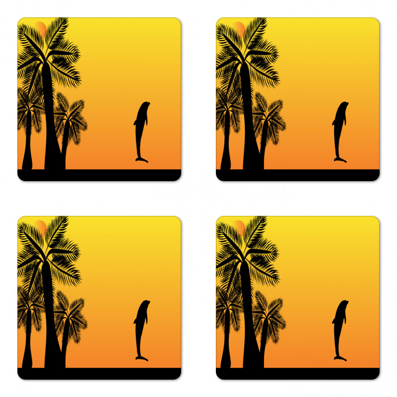 Ombre Sunset Palms Dolphin Coaster Set Of Four