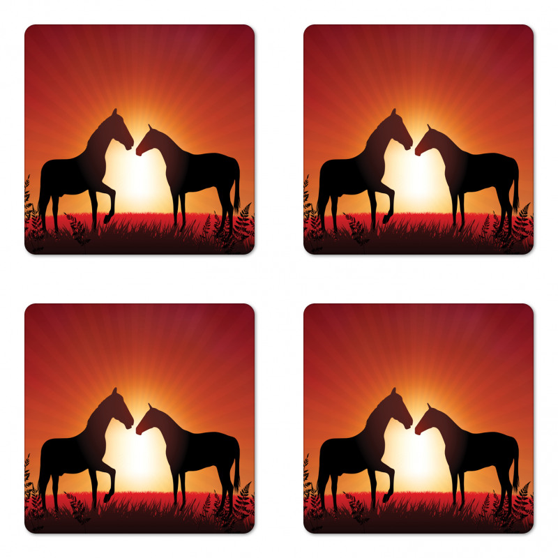 Horses Silhouette on Sunset Coaster Set Of Four