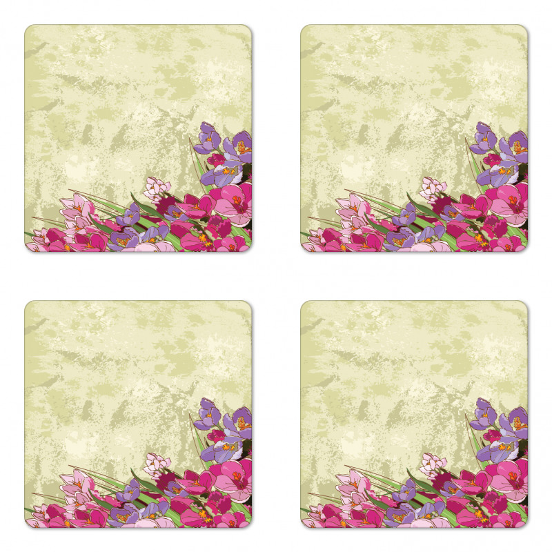 Flora Grunge Theme Coaster Set Of Four