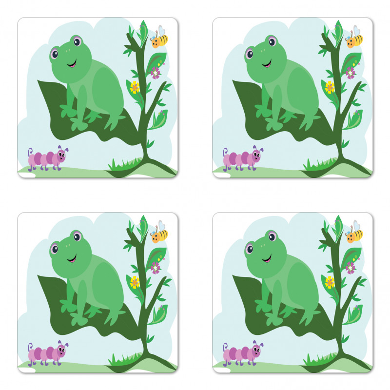 Childish Animals Floral Leaf Coaster Set Of Four