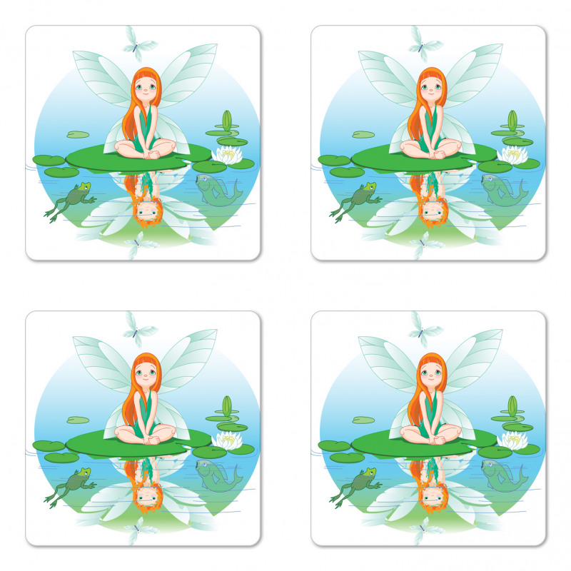 Fairy on Water Lily Leaf Coaster Set Of Four