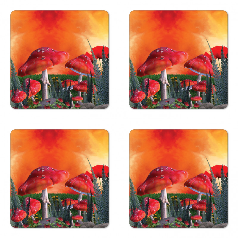 Clouds Leaves Poppies Coaster Set Of Four