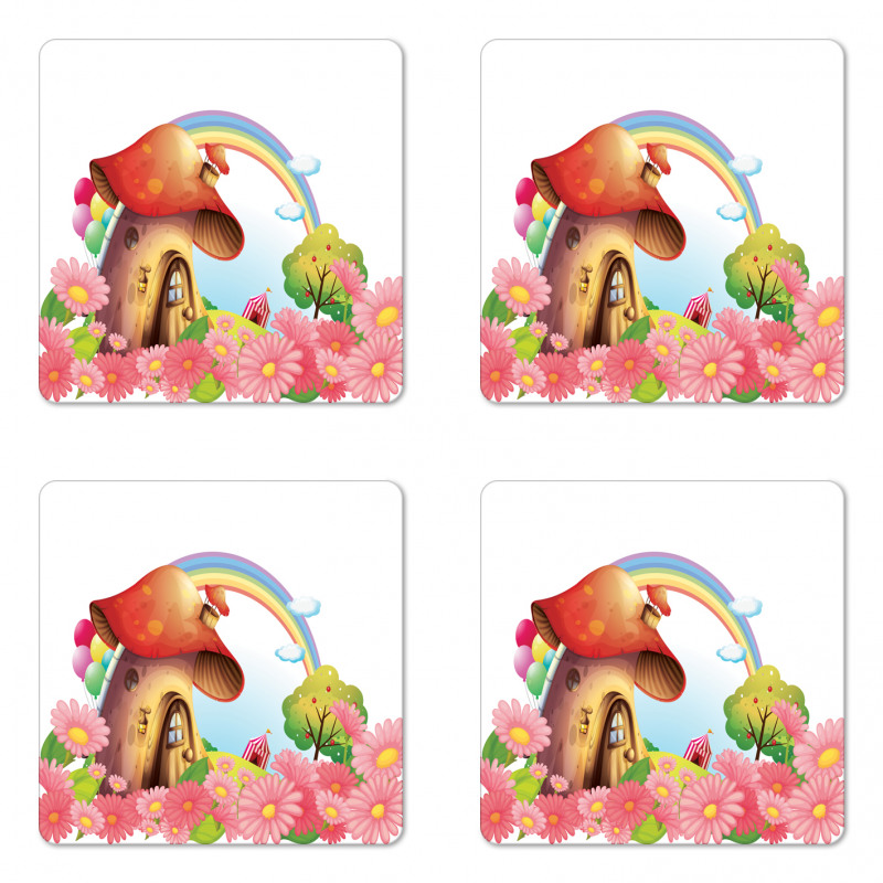 Mushroom House in Garden Coaster Set Of Four